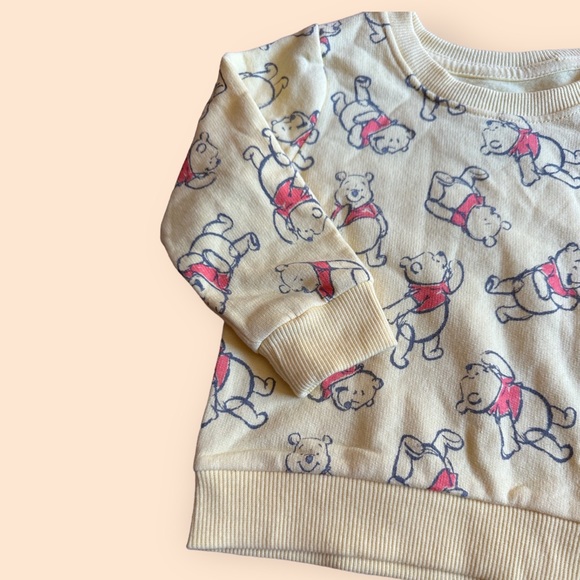 NWOT Disney Baby Pale Yellow All Over Winnie The Pooh Print Crewneck Sweatshirt - Picture 3 of 7